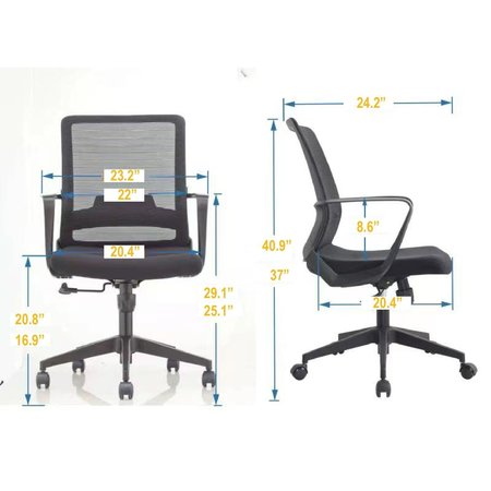 Tuhome Alpha Office Chair, Fabric Seat, Fixed Armrest, Class Three Gaslift, Mesh, Black/Smoke SLG7539